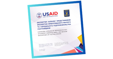 Полтавська торгово-промислова палата за підтримки Програми USAID «Конкурентоспроможна економіка України» підготувала випуск експортно орієнтованого каталогу «Експортер: каталог представників експортно орієнтованого малого та середнього підприємництва Полтавщини»